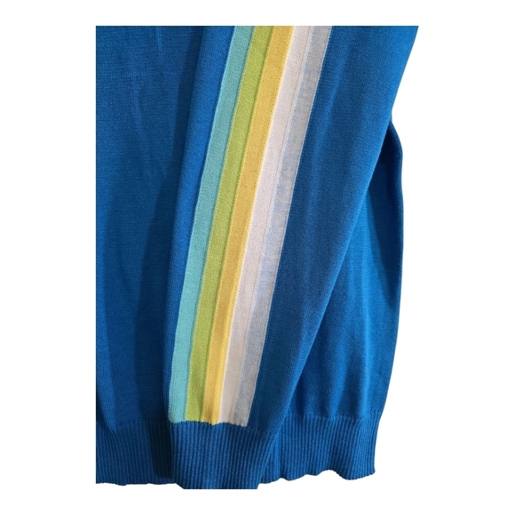 NWT Edinburgh Knitwear Blue Sweater with Arm Stripes Pima Cotton - Picture 2 of 6
